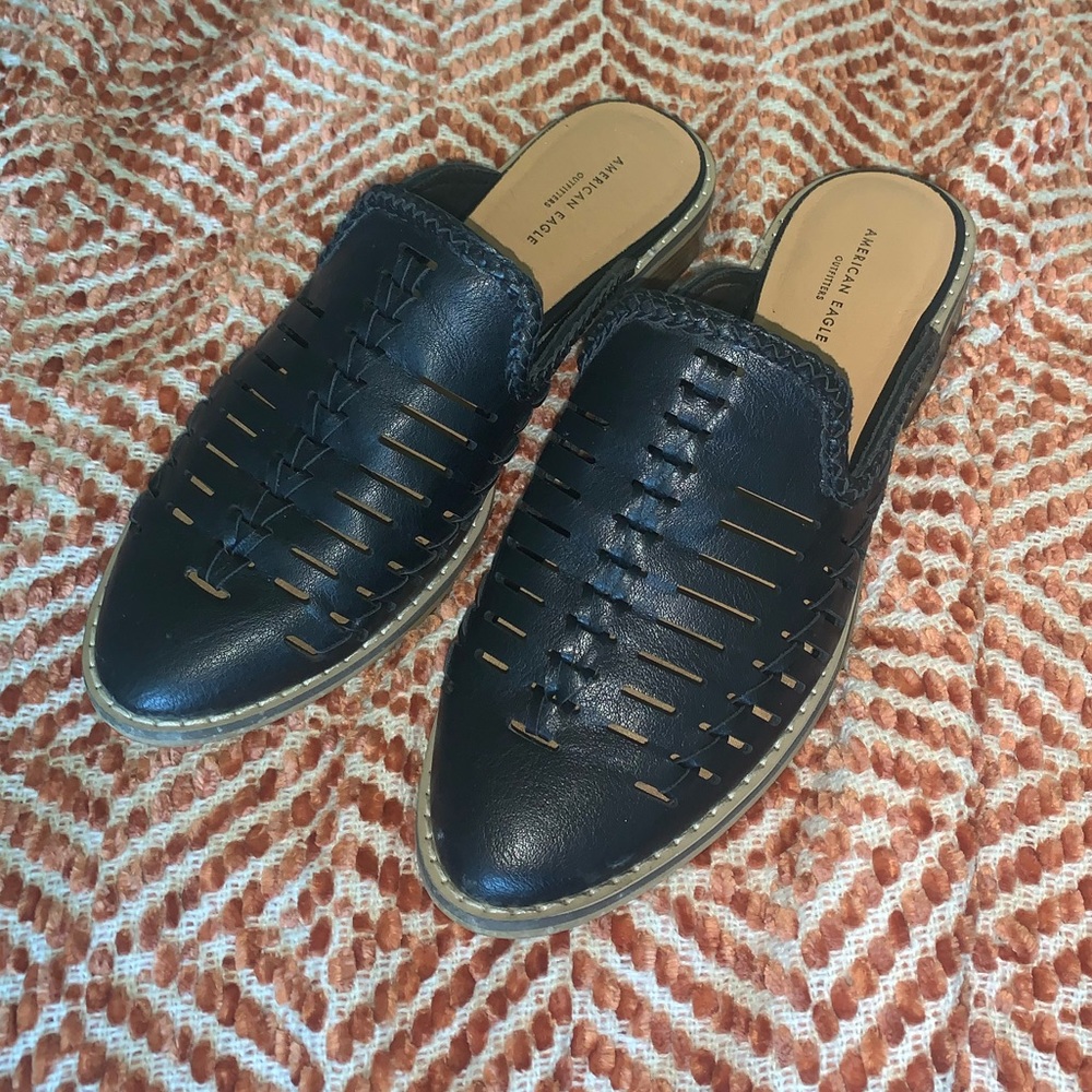 Black Faux Leather Mules